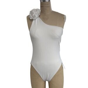 Andie Swim The Camilo One Piece Swimsuit Size L White One Shoulder Rosette